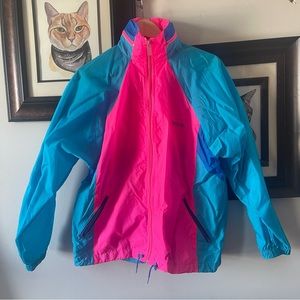 Vintage 90s Reebok neon pink blue windbreaker with hood medium never worn!